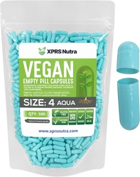 XPRS Nutra Size 4 Tomma kapslar - 500 greve små tomma veganska kapslar - DIY Vegetable Capsule Fyllning - Fyllbar Do-It-Yourself Veggie Pill Caps for Supplements (Aqua)