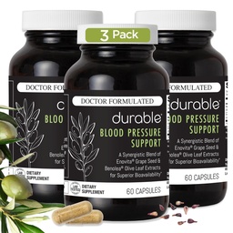 Hållbart blodtryck - Benolea Olive Leaf & Enovita Grape Seed Extract - Hälsocirkulation, Nitric Oxide & Artery Support - Doctor Formulerad, Vegan, Non-GMO, Made in USA (180 kapslar)