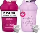 GOMOYO [2 Pack] 20oz Shaker Bottle med motiverande citat (Raspberry & Lavender) | Protein Bottle med Mixer Agitators | Blender Shaker Bottle för Protein Mixes Pack är BPA Free och Dishwasher Safe