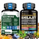Shilajit 9000mg, Sea Moss 17500mg, Ginger & Black Seed Oil 4000mg, Ashwagandha 5000mg, Rhodiola Rosea, 1000mg Panax Ginseng 1500mg, Allt i 1 tillägg - Sea Moss & Shilajit Vitality Bundle