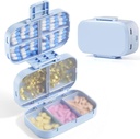 MEACOLIA Triple Folding Pill Organizer, 9 Compartments Travel Pill Case med stor kapacitet, Daily Pill Box Small Pill Container för Vitamin, Cod Liver Oil, Tillskott (Blå)