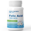 Puregen Labs Folic Acid 1000 mcg tabletter | Vitamin B9 | Non-GMO | Gluten Free | Made in USA | Värdestorlek 1000 tabletter