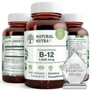 Natural Nutra Vitamin B12 1000 mcg, Promote Heart & Nerve Health, Kobalamin B12 Supplement, Kalciumfosfat, Hjälp i Metabolism Hälsa, Optimal Absorption, Gluten Fri, Sugar Fri, 100 Vegan tabletter