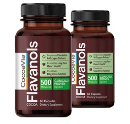 CocoaVia Cardio Health Supplement, 60 Day, 500mg Cocoa Flavanols, Support Heart Health, öka kväveoxid, blodcirkulation, energi, Vegan, mörk choklad, 120 kapslar