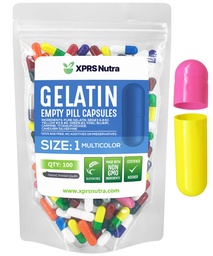 XPRS Nutra Size 1 Empty Capsules - 100 Count Empty Gelatin Capsules - Piller för DIY Capsule Fyllning - Pure Bovine Pill Gel Caps att fylla med dina tillägg (Multi Color)