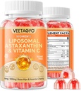 Astaxanthin Supplements 6mg + Liposomal Vitamin C 1000mg - Dual Layer - Niacin B6,B12,Folate,Biotin - Antioxidanter - Gelatin Free,Sugar Free,60Cts