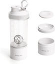 Blender Protein Shaker Tritan Bottle med Pill/Powder Storage Container för Protein Shakes-pre träning flask-Mixer Cup-Gym Sport Water Bottle med Wire Whisk Balls White