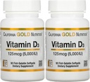 Vitamin D3 Supplement by California Gold Nutrition - Stöd för friska ben & tänder - Immunsystem Support - Gluten Free, Non-GMO - 125 mcg (5,000 IE) - 2 Pack med 90 Fish Gelatin Softgels
