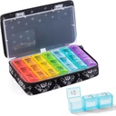 Weekly Pill Organizer 3 Times a Day - Pill Box 7 Day 3 Times a Day with Cute Quilted Fabric Zipper Bag- Travel Pill Case 7 Day 3 Times a Day for Vitamin Medicine Organizer