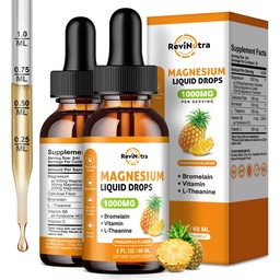 2 Pack Magnesium Glycinate Liquid Drops, 1000mg Liquid Magnesium Complex Drops för sömn, Nerve, Energy, Muscle, Bone, Calm & Digestion, High Absorption, 2 Fl Oz, Pineapple Flavor