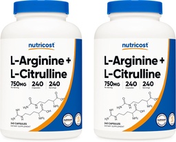 Nutricost L-Arginine L-Citrulline Komplex 750mg, 240 kapslar (2 flaskor) - Icke-GMO