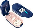 LEAFTOL Pill Cutter, Portable Pill Splitter 2-i-1 Pill Case med rostfritt stål Blade, för små eller stora vitaminer tabletter, skär piller med Mini Pill Organizer Compartment - Blue
