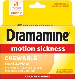 Dramamine Chewable, Motion Sickness Relief, Orange Flavor, 8 Count
