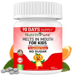 Kids Chewable Iron Supplement, Ferronyl® Carbonyl Iron 9 mg, vitamin C 30 mg, Tangerine Tango Orange smak, 90 Count