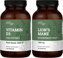 Earth Harmony Vegan Vitamin D3 5000 iu & Organic Lion Mane 1000mg Supplement - 120 kapslar