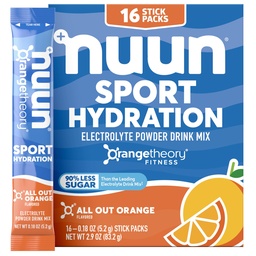 Nuun Sport Electrolyte Powder Packets med Magnesium, Calcium, Kalcium, Klorid och Natrium, Hydration Packets för On-The-Go, All Out Orange smak, Gluten Free & Vegan, 16 Single Servings