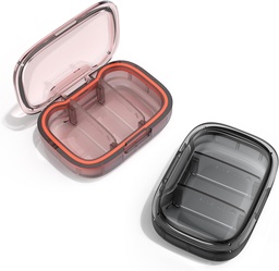 2 Pack 3 Compartment Small Pill Box, Moisture Proof Pill Case, Travel Pill Organizer för Pocket Purse, Daily Portable Medicine Vitamin Box, Fish Oil Box, Supplement Box (Black+Orange)