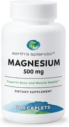 Jordens Splendor Bone & Muscle Magnesium Supplement för Män & Kvinnor, Ingen Konstgjord Konserveringsmedel eller smak, Stöder Ben & Muskelhälsa, Vete Gratis (500mg, 100 Caplets)