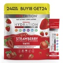 Hydrationspulver, jordgubbspaket med 24 elektrolytpulverpaket, naturligt smaksatta hydratpaket för vatten, snabbverkande hydratelektrolyter med vitamin B & C, energi och återhämtning