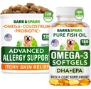 Advanced Dog Allergy + Omega 3 Bundle - Itch Relief - Probiotics w/Fish Oil Omega 3 + EPA & DHA Fatty Acid - Skin Allergies + Joint Health - 120 Chews + 180 Softgels - Bacon + Fish Flavor - Tillverkad i USA