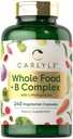 Carlyle Vitamin B Complex Whole Foods Blend | 240 Capsules | med B1, B2, B6, B12, Biotin, Niacin och Methylfolate | Vegetarisk, icke-GMO & Gluten Free Supplement