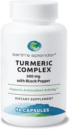 Jordens Splendor Turmeric Complex 500mg med svartpeppar, 90 kapslar - stöder antioxidantaktivitet och gemensam hälsa * - 1,5 månaders leverans