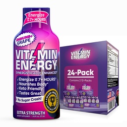 Vitamin Energy Immune+ Extra Strength Energy Shot Grape 24 Pack, 260mg Natural Caffeine, B-Vitaminer, Citicoline, Green Tea, Immunity & Focus Support, Zero Sugar, Gluten-Free 1.93 fl oz