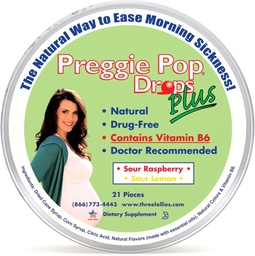 Preggie Pop Drops Plus | 21 Drops | Vitamin B6 för Morning Sickness & Nausea Relief under graviditeten | Säker för gravid mamma och baby | Gluten Free | Två smaker: Lemon & Raspberry