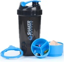 Protein Shaker Bottle - Sports Water Bottle - Non Slip 3 Layer Twist Off 3oz Cups med Pill Tray - Leak Proof Shake Bottle Mixer-Powder 22 oz Shake Cup med lagring