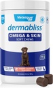 Vetnique Dermabliss Omega & Skin Health Fish Oil för hundar mjuka Chews Hälsosam hud och päls för hundar med Biotin & DHA - Hickory Salmon Dog Treats (120 greve Chews)