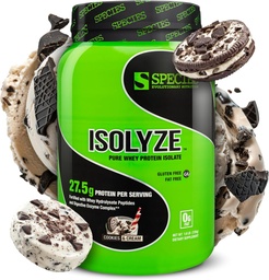 Species Nutrition Isolyze Whey Protein Powder, 100% Whey Isolate för Muscle Building, 27.5g Protein Per Scoop, No Sugar & Low Fat (Cookies & Cream, 22 portioner)