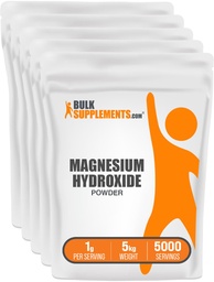 BulkSupplements.com Magnesium Hydroxide Powder - Magnesium Hydroxide Supplement - Food Grade & Gluten Free, 1g per Servering, 1kg (2,2 lbs) (Pack på 5)