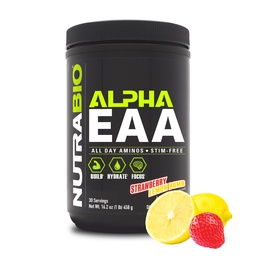 NutraBio Alpha EAA - All-Day Aminosyror för muskeltillväxt och hydrering - Väsentliga aminosyror med nootropics & Adaptogener - Full Spectrum EAA BCAA Powder - 30 portioner - Strawberry Lemon
