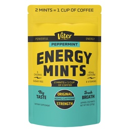 Viter Energy Caffeinated Mints 40mg Koffein, B Vitaminer, Sugar Free. (Peppermint, 8oz, Bulk Bag)