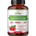 Zazzee Extra Strength Hawthorn Berry 20:1 Extract, 8000 mg Styrka, 2% Vitexin, 150 Vegan kapslar, 5 månaders leverans, koncentrerad och standardiserad Potent 20X Extract, Non-GMO och All-Natural