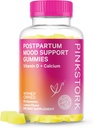 Pink Stork Postpartum Mood Support Vitamin D Gummies - Naturhormonbalans för kvinnor med Postnatal Vitamin D3 och Calcium - Postpartum Essentials för amning - 60 Lemon Drop Gummies