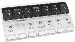 EZY DOSE Push Button (7-dagars) Pill Case, Medicine Planner, Vitamin Organizer, 2 gånger om dagen AM / PM, Avtagbara Brickor, Stora Komponenter, Arthritis Friendly, Spring Open Black och White Lids, BPA Free