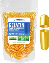 XPRS Nutra Size 2 Empty Capsules - 1000 Count Empty Gelatin Capsules - Pills DIY Capsule Filling - Pure Bovine Pill Gel Caps for Do-It-Yourself Supplements (guld)