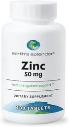 Jordens Splendor Immune Support Supplements, med Zink 50mg, hjälper till att upprätthålla hudhälsa, vetefri, ingen konstgjord färg eller smak, mineraltillskott för män och kvinnor (100 tabletter)