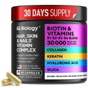 Biotin for Hair Growth Women & Men with Keratin, Collagen Complex 30000 mcg – Capsules for Hair Loss & Stronger Thickness – Skin & Nails Vitamins, Biotin 10000mcg and Collagen Supplements - 60 Pills