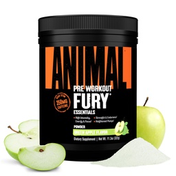 Animal Fury Pre Workout Powder - Grönt Apple, 350mg koffein, BCAA Amino syror, 2g Beta Alanine, Citrulline & Tyrosine, energi, fokus, styrka, uthållighet, preworkout för män och kvinnor, 20 portioner