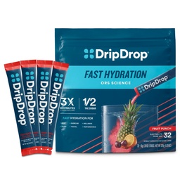 DripDrop Hydration Packets - Fruit Punch - Single Serve Electrolytes Powder Drink Mix - Icke-GMO, Gluten Free, Vegan - 32 Sticks