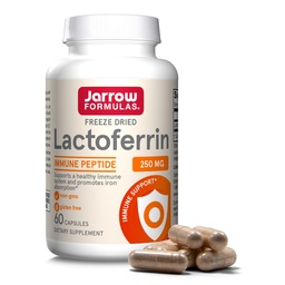 Jarrow Formulas Lactoferrin 250 mg - Immunstödjande glykoprotein - för hälsosam immunsystemsupport och järnabsorption - Frystorkad - Glutenfri - Icke-GMO - 60 kapslar (Servings)