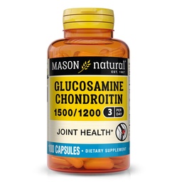 MASON NATURAL Glukosamin Chondroitin 1500/1200 med vitamin C, stöder gemensam hälsa för normal flexibilitet och rörlighet *, 100 kapslar, 1 månads leverans