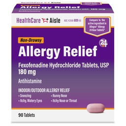 HealthCareAisle Allergy Relief - Fexofenadine Hydrochloride Tablets USP, 180 mg, 90 tabletter, allergimedicin, icke-drowsy 24-timmars Relief