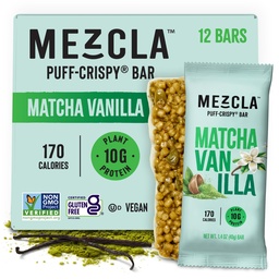 Mezcla Puff Crispy Protein Bars, Gluten Free & Vegan Protein Bars, 10g Protein, Alt för Crispy Rice Treat, Granola Bars & Breakfast Bars, Friska Snacks för vuxna, Matcha Vanilla, 12 Pack
