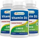 Bästa naturliga vitamin D3 2000 IE (50 mcg) - 100 tabletter - 100 dagars leverans - Hjälper till att stödja immunhälsa, starka ben och tänder, och muskelfunktion (100 greve 3)