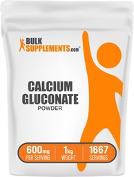 BulkSupplements.com Calcium Gluconate Powder - Kalcium Supplement, enkelt Absorbed - Unflavored & Gluten Free, 600mg per portion, 1kg (2,2 lbs) (Pack av 1)