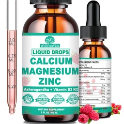 Calcium Magnesium Zink D3 med Calm Magnesium Glycinate Plus Ashwagandha, L-Theanin, Liquid Calcium med vitamin D3 och Magnesium Supplement för Immune, Bone, Muscle, Mood & Sleep Support