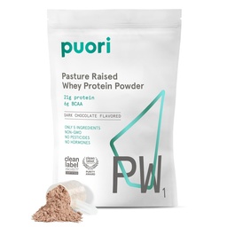 Puori Whey Protein Powder, Dark Chocolate - PW1 Pasture-Raised, Grass-Fed Whey Protein Powder Drink Mix som innehåller BCAA Aminosyror - Post-Workout Supplement för Muscle Gain & Recovery - 30 portioner